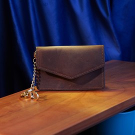 BAWAKO Leather Card Case, Wallet RFID Protection, Key Ring, Portable Small Handbag, dark brown, Modern