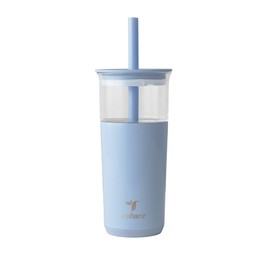 REDUCE Aspen 20 oz Vacuum Insulated Glass Tumbler with Lid & Extra Wide Straw - Keeps Drinks Cold for 12 Hrs - Ideal for Iced Coffee, Smoothies & Boba - Dishwasher Safe, Soft Base - Glacier