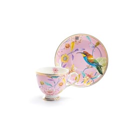 Gracie China Shop Grace Teaware Spring Flowers with Hummingbird Fine Porcelain Tea Cup and Saucer (Pink), Regular
