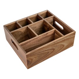 VaeFae Acacia Wood Caddy Organizer, Napkin and Paper Plate Holder, Wooden Utensil Holder, Silverware Caddy for Kitchen, Camping, Party