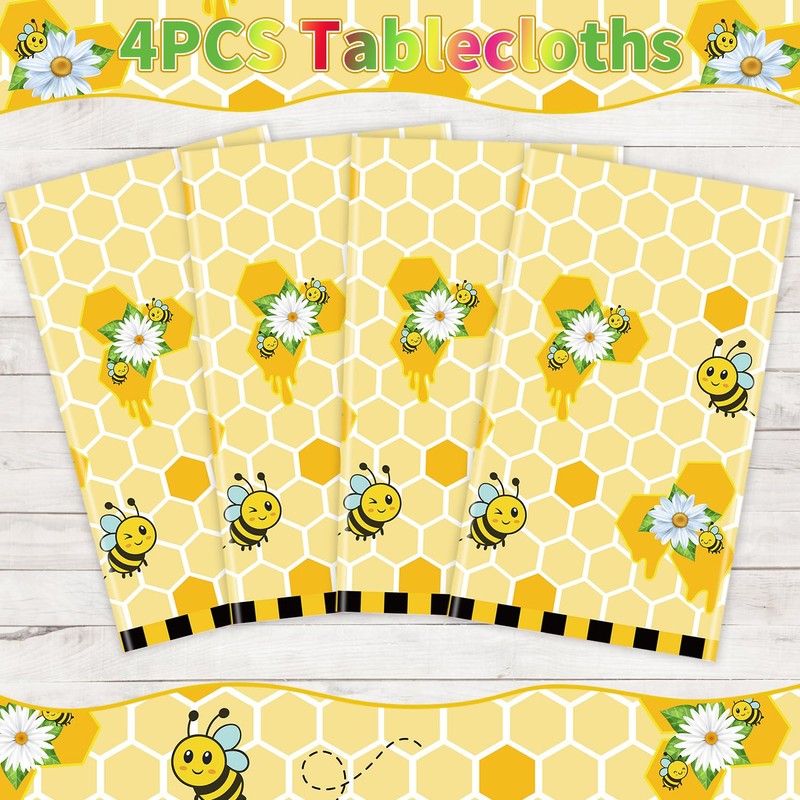 4 Pack Bee Tablecloth Happy Bee Day Table Cover Rectangle