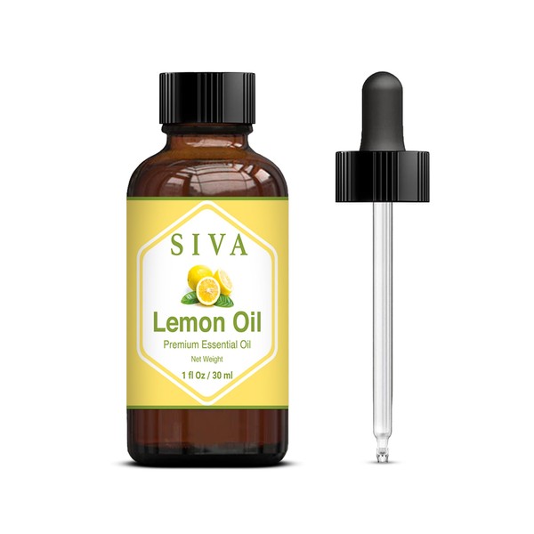 Siva Lemon Essential Oil 1oz (30ml) Premium Essential Oil with Dropper for Diffuser, Aromatherapy, Hair Care, Scalp Massage & Skin Care