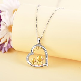 AXOMY Sterling Silver Duck Music Note Heart Pendant Necklace - Duck Gifts for Women Lovers