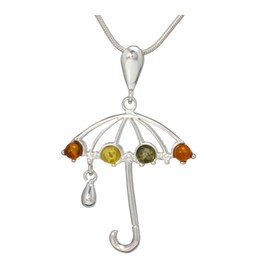 LIGURIUS Genuine Natural Baltic Amber Jewellery - Exquisite Pendant Necklace in 925 Sterling Silver Umbrella Design and Adjustable 45 cm - 50 cm Chain - Gift Set