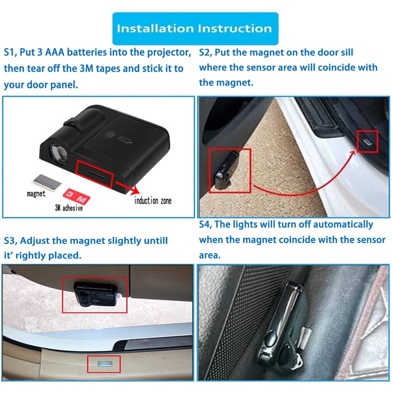 2pcs Wireless Car Door Logo Lights, Car Door Projector Light