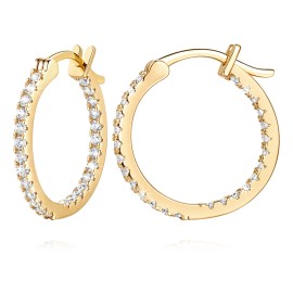 Aretes Argolla 2.05cm Oro 14K Zirconia Cúbica ELFPRINCE