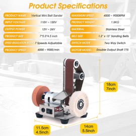 Mornajina Mini Belt Sander for Knife Making, 3 IN 1 Electric Power Bench Belt Sanders, 7 Adjustable Speed Knife Sharpener Knife Polishing Kit for DIY Metal Woodworking Knife Making (Vertical)