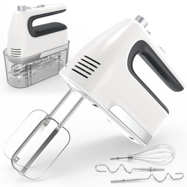 Yalame Hand Mixer Electric, 5-Speed 400W Motor, Hand Mixer Electric Handheld, Mixer Electric Handheld with Turbo Boost & Storage Case, 2x Flat Beaters, 2x Dough Hooks, 1x Whisk for Baking (White)