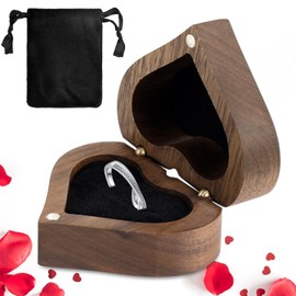 JABNOW Wooden Ring Box for Wedding, Walnut Heart Ring Box with Soft Velvet, Vintage Wooden Ring Box for Engagement, Wedding, Ceremony, Proposal, Anniversaries, Gift (6 x 5.5 x 3.3 cm)