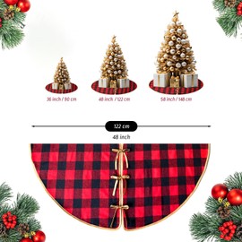 Leisuremix Christmas Tree Skirt 122cm Buffalo Plaid Tree Skirt, Black and Red Xmas Tree Skirt for Christmas Tree Holiday Decoration