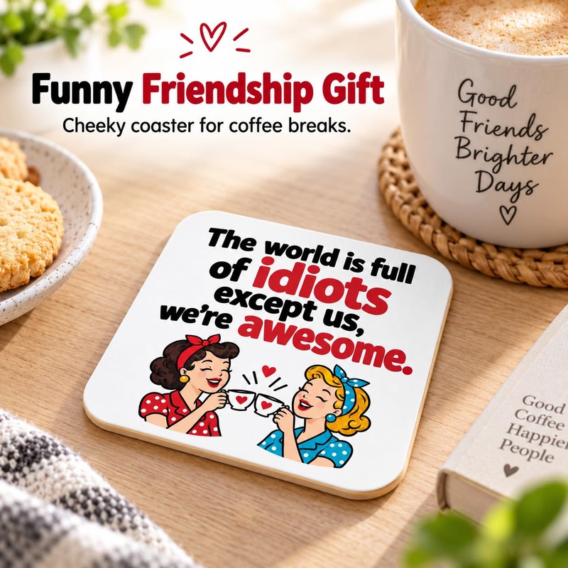 Friendship Gifts for Women, Funny Wooden Coaster for Friends, 3.9×3.9inch