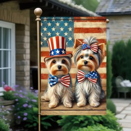 BlissYard Patriotic 4th of July Yorkie Dog Garden Flags 12x18 Double Sided American US Flag for Outside Yard Lawn Décor Fourth of July Outdoor Decorations for Independence Day Memorial Day