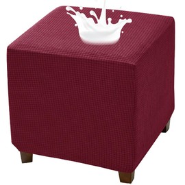 Bifaunvogel Waterproof Ottoman Cover Square Storage Ottoman Slipcovers Jacquard Stretch Footrest Foot Stool Cover Square Folding Storage Stool Protector with Elastic Band S Wine red