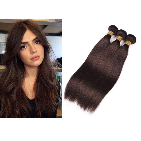 Mila 3 Piece Extensions Wefts Dark Brown Hair Straight 100% Remy Real Hair Brazilian Virgin Hair Bundles Dark Brown (20 Inches/22 Inches/22 Inches/24