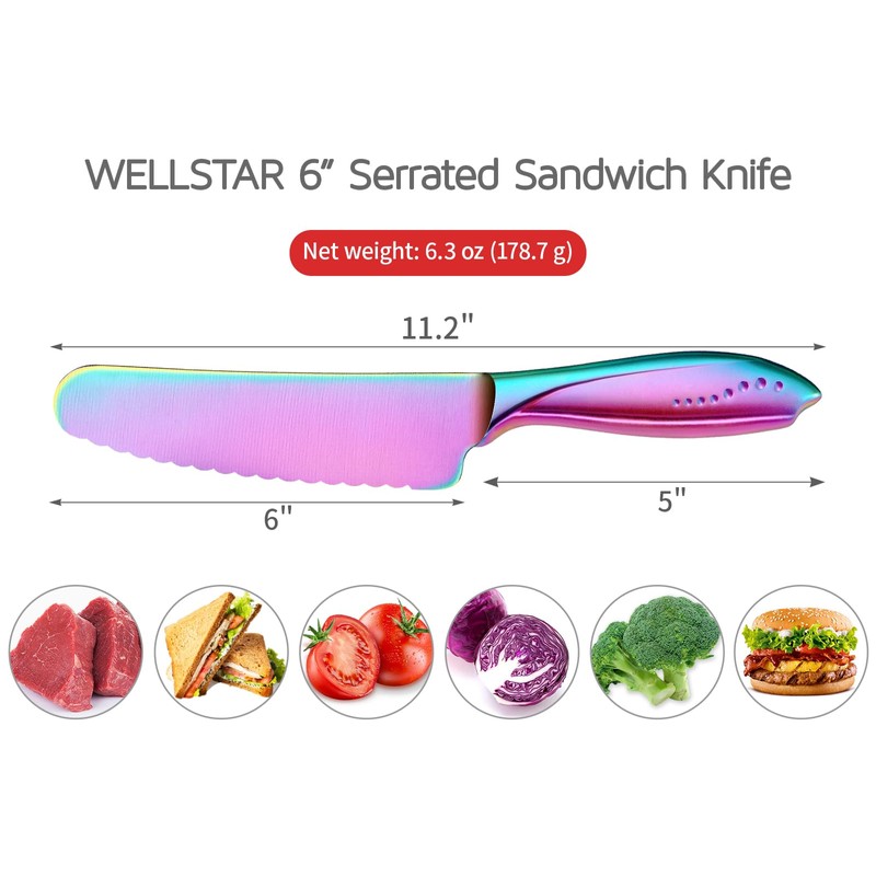 WELLSTAR Sandwich Knife, 6 inch Serrated Utility Knife High Carbon