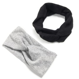 LFOUVRE Women's Headband Banded Tie-dye knitting Cross Turban Headwear Headscarf Knot Headwraps Hair Accessories (GreyBlack)