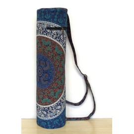 ICC Yoga Mat Bag Carrier - Exercise Yoga Bag for Mat Mens Tote Bag Multi-Functional Storage Bag, Full Zip Cargo Adjustable Strap for Women Hippie Mandala Indian Cotton Bag (Blue 6 kaam)