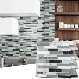 Art3d 20-Sheet Peel and Stick Kitchen Backsplash Tiles, Self-Adhesive Wall Tiles for Kitchen and Bathroom, 12"x12", Marble Grey