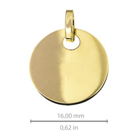 Lucchetta - 14 Carat Gold Round Pendant Engraving Plate, 16 mm Medal, Real Gold Charm for Girls and Children, Ideal for Bracelets and Necklaces (up to 4 mm), Yellow Gold