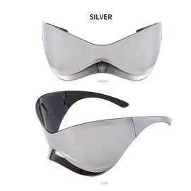 Trendy Silver Mask Butterfly Sunglasses, Y2K Punk One-piece Sports Glasses For Women Men, Windproof Rimless Sun Glasses For Ladies Shield Eyewear
