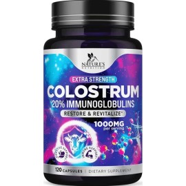 Nature's Nutrition Colostrum, Immunity Booster, Digestive Wellness, 1000mg 20% Immunoglobulin