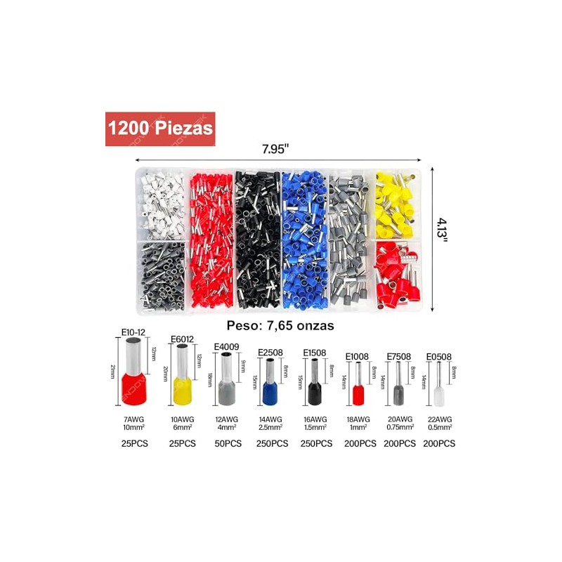 Sendowtek Kit de Terminales para Cable, Alicates Alambre Engarzado, 1200pcs