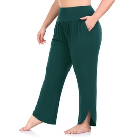 ZERDOCEAN Women's Plus Size Wide Leg Pants High Waist Yoga Pants Casual Loose Lounge Pants with Pockets Green 1X