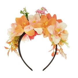 June Bloomy Women Mexican Flower Crown Headband Dia de los muertos Day of the dead Headpiece Party Costume(S-Orange Red)