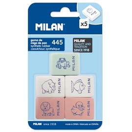 Milan BMM9222 - Pack of 5 rubber flexible rubber erasers, assorted figurines model