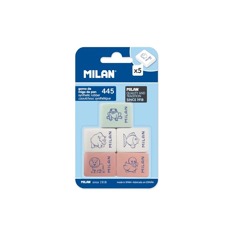 Milan BMM9222 - Pack of 5 rubber flexible rubber erasers,