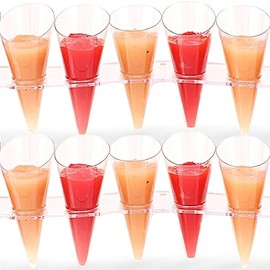Blue Sky MiniWare Angled Clear Cones Wave Display | 10 Count - Disposable Cups for Dessert & Appetizer Presentation