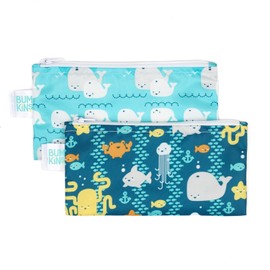 Bumkins - Bolsas de aperitivos, tela reutilizable, lavable, aptas para alimentos, sin BPA, Sea Friends & Whales Away (paquete de 2)