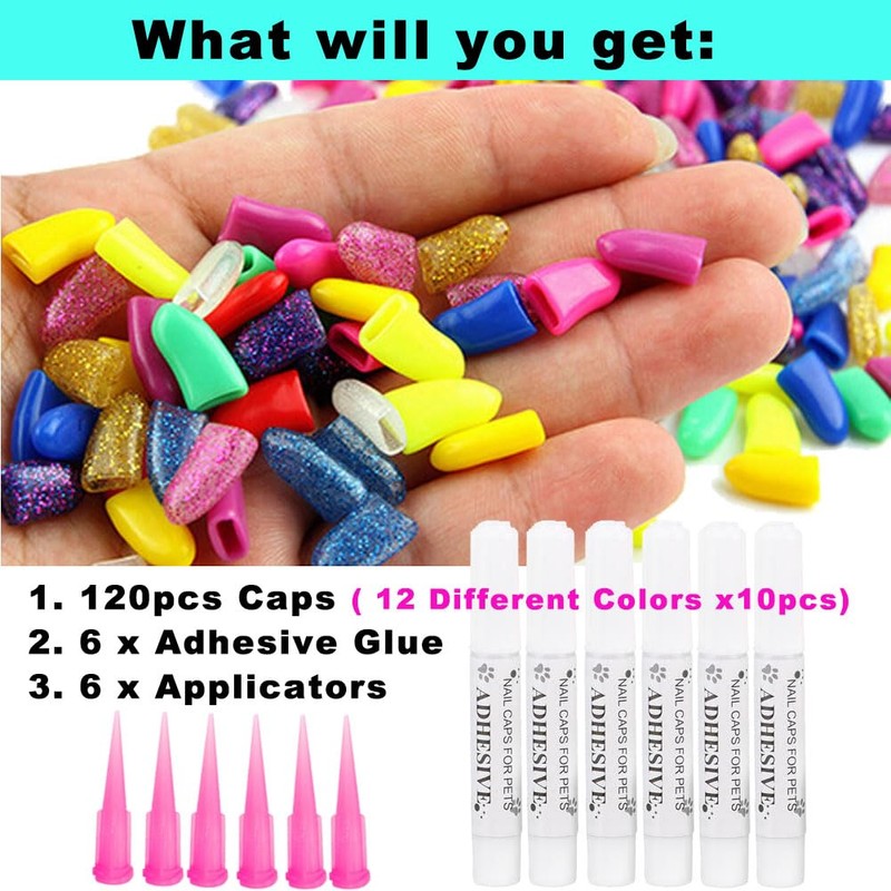 VICTHY 120pcs (12 Colors) Dog Nail Caps | Dog Claw