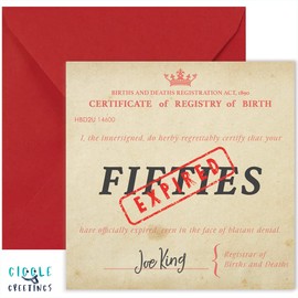 GIGGLE GREETINGS 60 Year Old Birthday Card “50s Over and Expired” Birth Certificate Style Funny 60th Birthday Card For Men or Women With Red Envelope - Eco Friendly Card