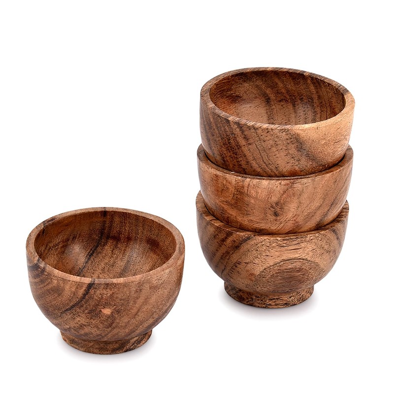 EDHAS Bowl Sets Acacia Round Bowl for Condiments, Dip Sauce,