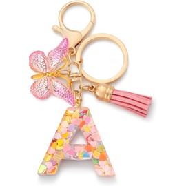 Llavero Con Letras Mariposa Borla Bonito Para Mujer Regalos,Llavero de Resina con Letra para Niñas y Mujeres, Llavero para Mochila,Mochila Escolar