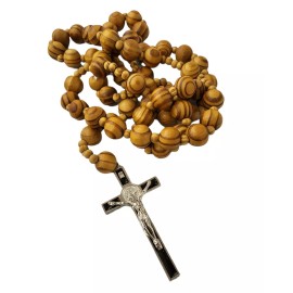 Giant Big Beads Rosario Natural Wood Jesus METAL  Cross XL Large 37" Wall Rosary
