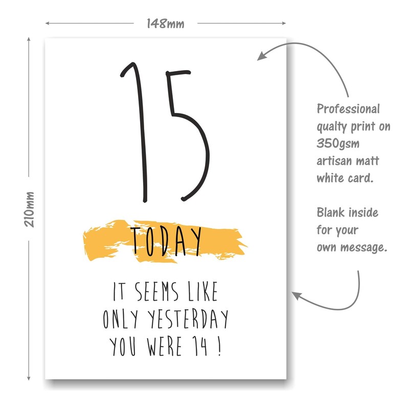 Funny 15th Birthday Card - 15 Today Seems Like Only