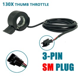 BEISGUANGS Electric Bike Accessories WUXING 130X Thumb Throttle, Suitable for 12V24V36V48V52V60V72V, 3 pin SM Plug ebike kit Left and Right Hand accelerators.