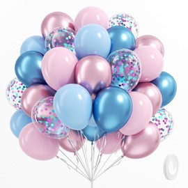 61pcs Pink and Blue Balloons, 12 Inch Macaron and Metallic Blue Pink Latex Party Balloons for Gender Reveal Baby Shower Wedding Bridal Shower Birthday Graduation Party Decorations