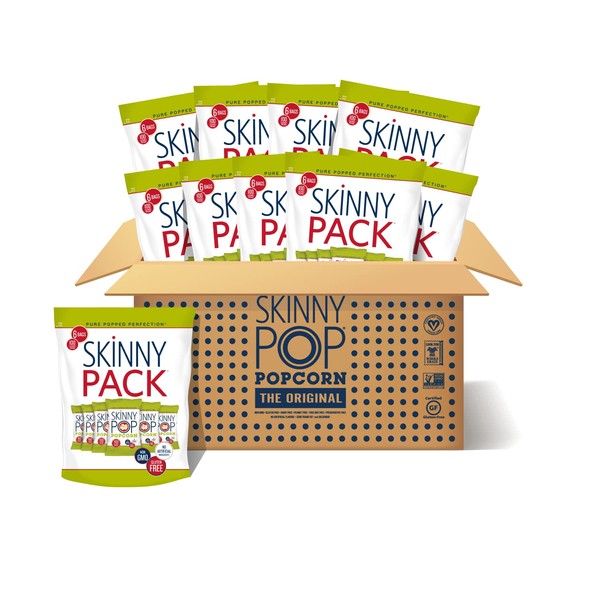 SkinnyPop Original Popcorn, Skinny Pack, Gluten Free, Non-GMO, Healthy Popcorn Snacks, Halloween Snacks for Kids, Skinny Pop, 0.65 oz Individual Snack Size Bags, 10 Packs (6 Bags per Pack)