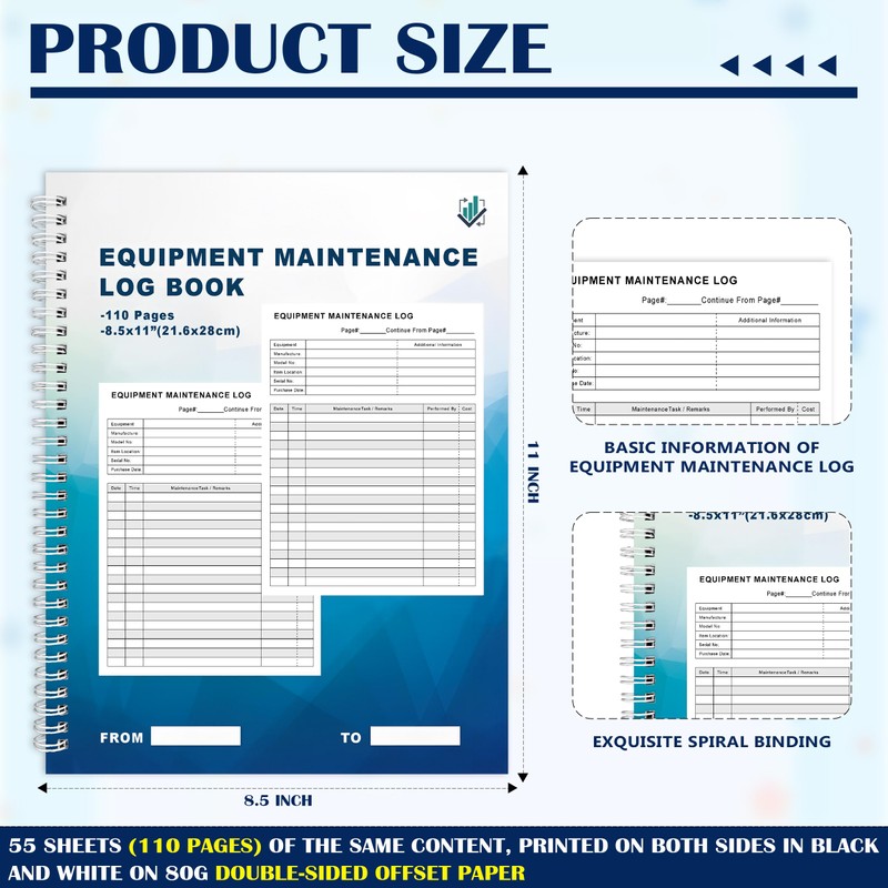 LKTHSEEK Equipment Maintenance Log Book 8.5 x 11 Inch 110