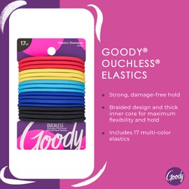 Goody Ouchless Elastic Hair Tie - 17 Count, Assorted Colors - 4MM for Medium Hair - Pain-Free Hair Accessories for Men, Women, Boys, and Girls - Perfect for Long Lasting Braids, Ponytails, and More