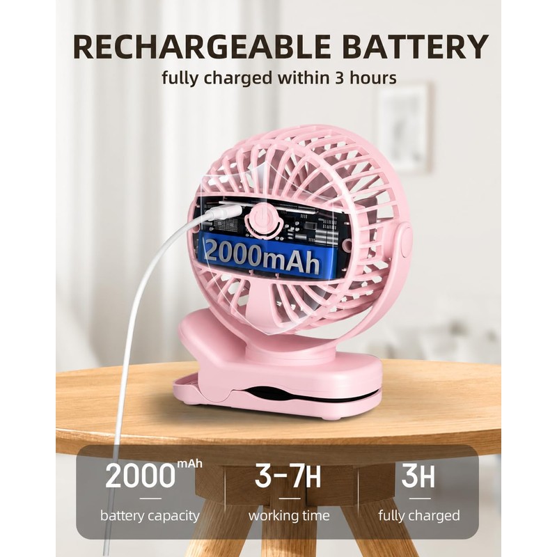 TUNISE Clip on Fan, USB Fan with 3 Speeds 4.5m/s,