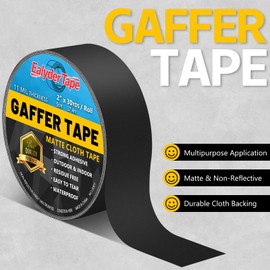 Ealyder Tape 2 Pack Black Gaffers Tape 2 Inch x 30 Yards - Heavy Duty, Waterproof, No Residue, Non-Reflective, Easy Tear Gaffers Stage Tape - Multipurpose
