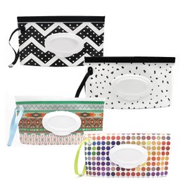 YUESUO 4 Pack Baby Wipe Dispenser, Reusable Travel Wet Wipe Pouch, Refillable Wipe Holder, Baby Wipe Container, Wipe Dispenser (Multicolor-E)