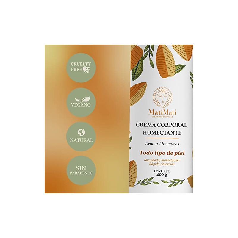 Crema Corporal Humectante Aroma Almendras MatiMati Para manos, Suavidad, Ligera,