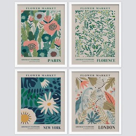 SIGNWIN Framed Poster Flower Market Botanical Print Collection Wilderness Nature Illustrations Fine Art Decorative Country/Farmhouse Vintage for Living Room, Bedroom, Office - 11"x14"x4 White