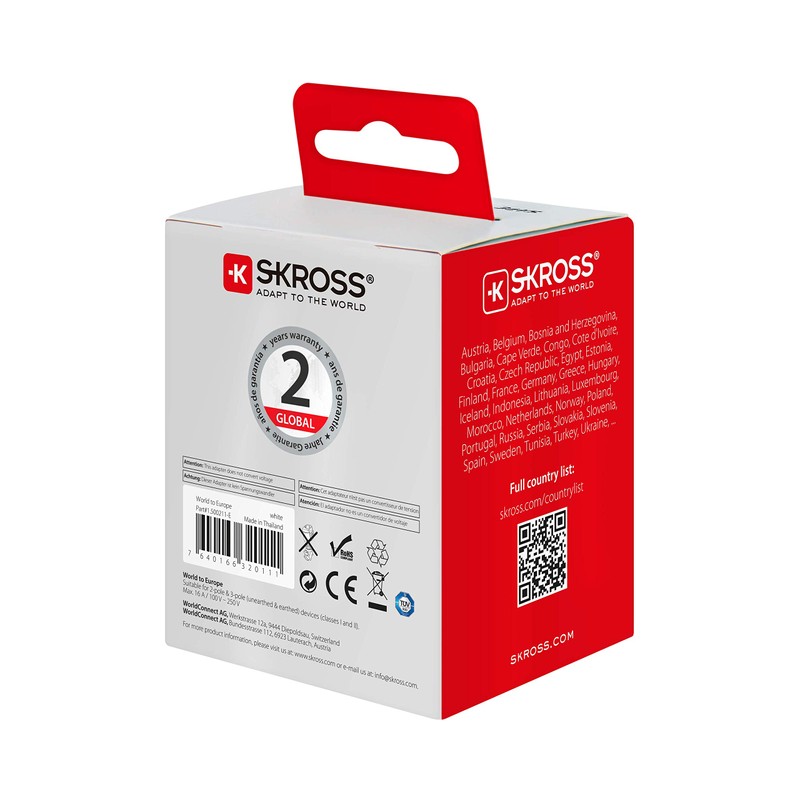 SKROSS Country Travel Adapter - World to Europe - white