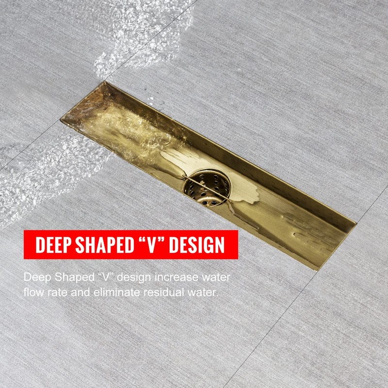 SaniteModar Linear Shower Drain, Gold Shower Drain 12 inch with